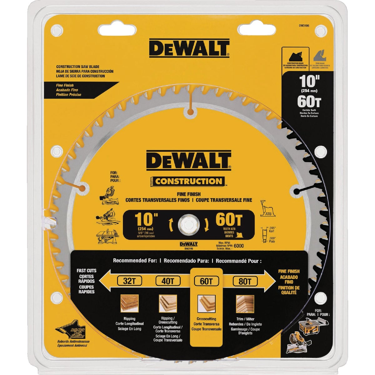 DEWALT 10 In. 60-Tooth Construction Circular Saw Blade