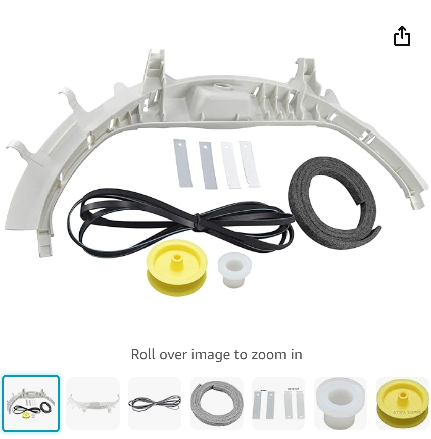 WE49X20697 Dryer Bearing Kit Compatible with GE Contains WE3M26 Top Bearing WE9M30 Drum Felt WE12M29 Belt WE1M1067 Bearing Slides WE1M504 Glide Slides WE12X83 Pulley Idler WE3X75 Drum Support Bearing