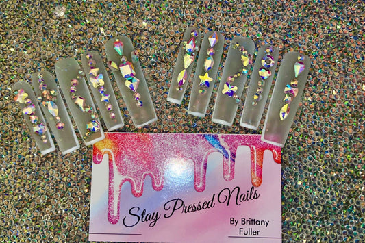 Bling Matte with White Outline Press On Nails - As seen On Nikki