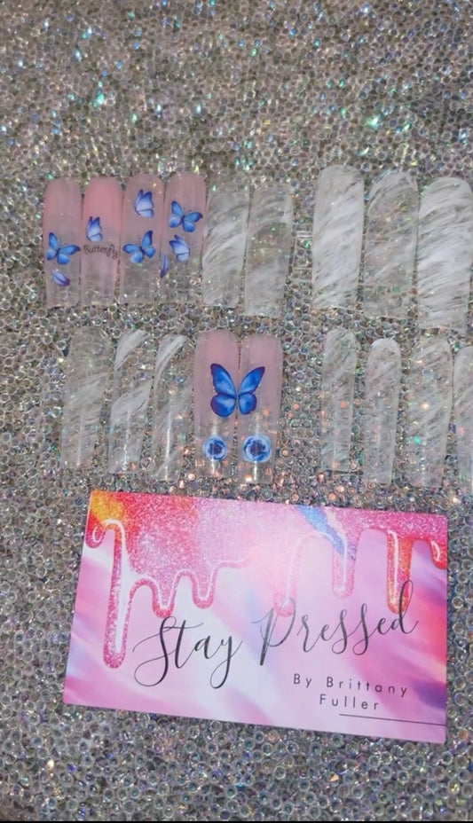 Butterfly Marble Press On Nails
