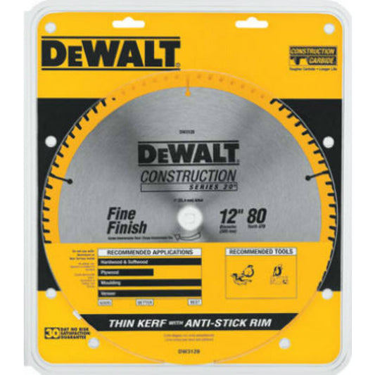 DeWalt® DW3128 Series 20 Fine Finish Saw Blade, 1" Arbor, 12", 80 Teeth