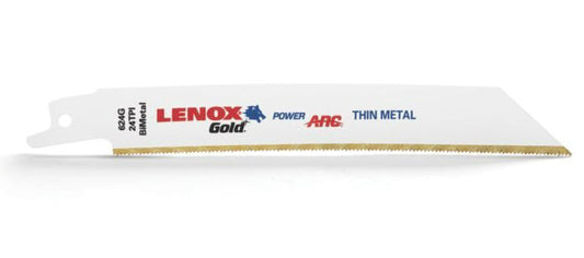 Lenox® 21072624GR Gold® Metal Reciprocating Saw Blades, 24 TPI, 6", 5-Pack