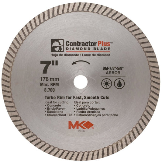 MK Diamond® 167001 Contractor Plus™ Turbo Rim Diamond Blade, 7"