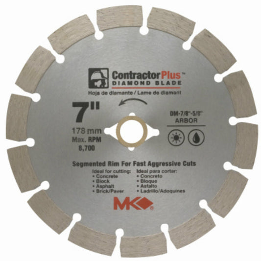 MK Diamond® 166991 Contractor Plus™ Segmented Rim Diamond Blade, 7"