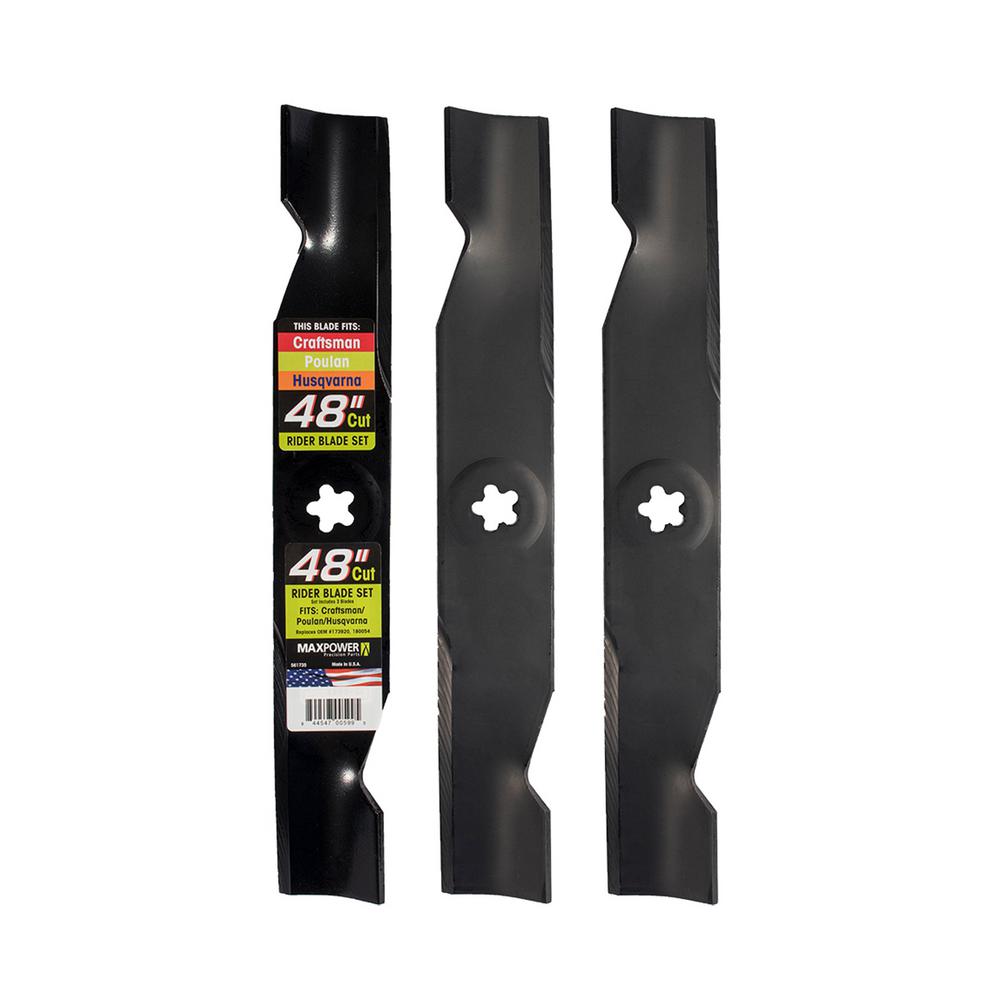 MaxPower 3 Blade Set for Many 48 in. Cut Craftsman, Husqvarna, Poulan Mowers Replaces OEM #'s 173920, 180054, PP24005, 532180054