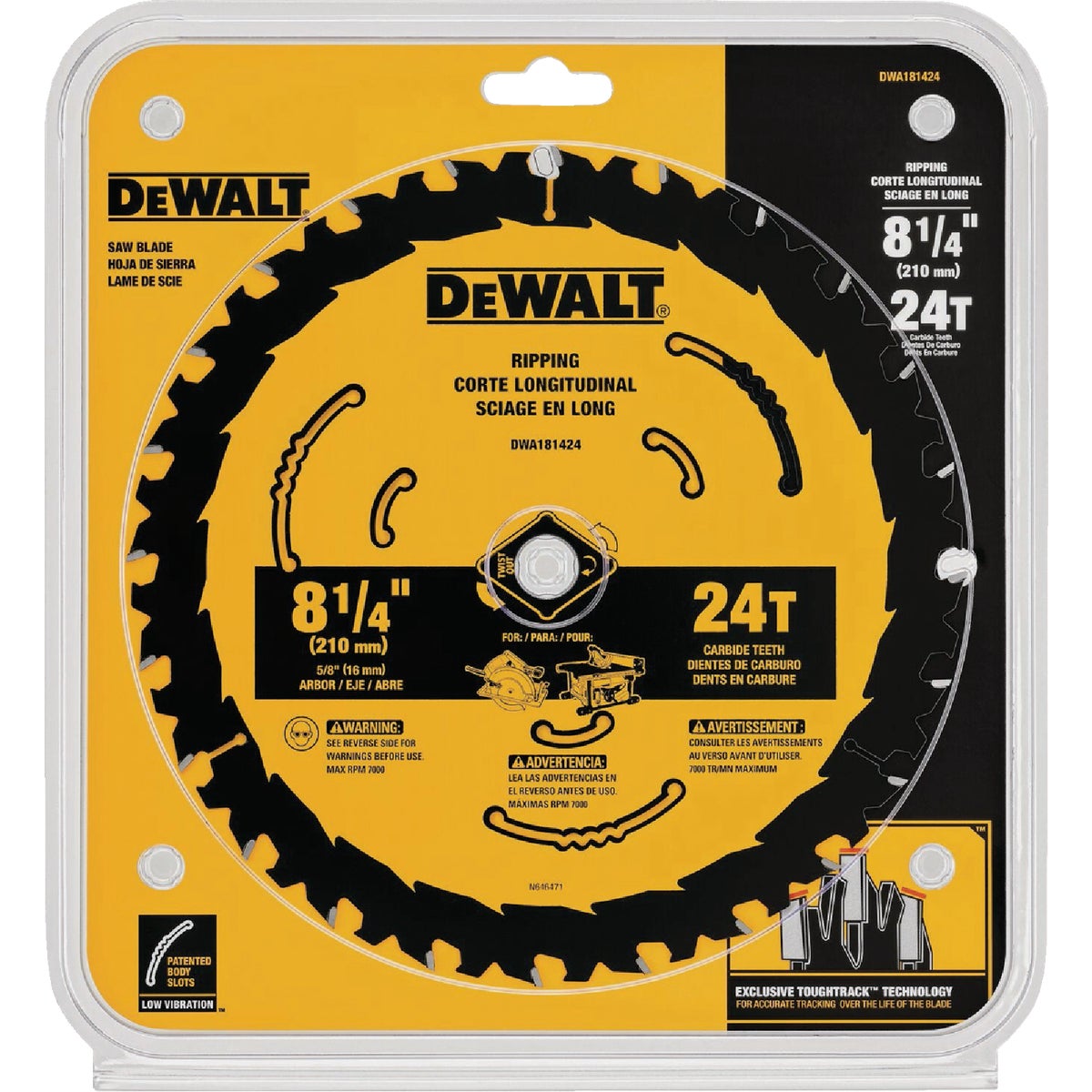 DEWALT 8-1/4 In. 24-Tooth Framing /Ripping Blister Circular Saw Blade