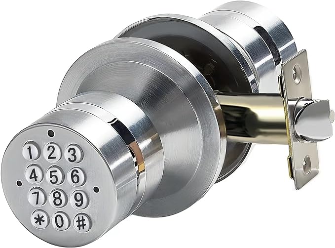Keyless Electronic Entry Door Knob, Keypad Smart Door Knob, Interior Door Handle with Lock, Automatic Locking, Battery Backup, Backlight, Easy Installation, Great for Home, Hotel and Office