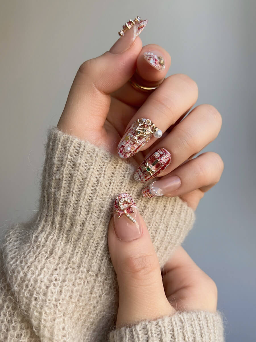 Handmade- Pink Nails Candy Cane Press On Nail Set