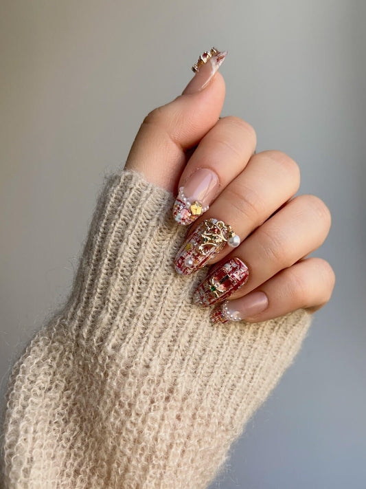 Handmade- Pink Nails Candy Cane Press On Nail Set