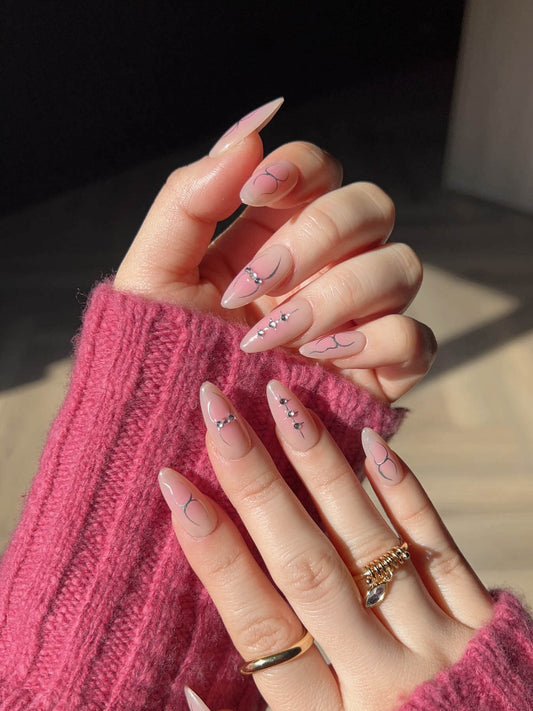 Handmade- Nude&Sliver Tipsy Hues Press On Nail Set