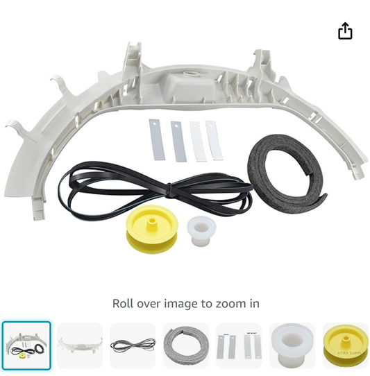 WE49X20697 Dryer Bearing Kit Compatible with GE Contains WE3M26 Top Bearing WE9M30 Drum Felt WE12M29 Belt WE1M1067 Bearing Slides WE1M504 Glide Slides WE12X83 Pulley Idler WE3X75 Drum Support Bearing