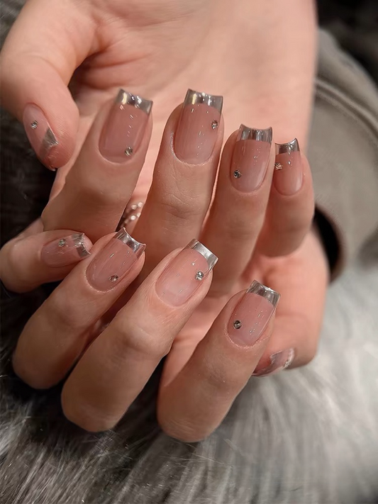 Minimalist Silver Edged French Manicure