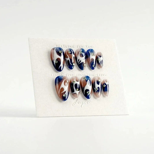 Handmade- Blue Fire nails Press On Nail Set
