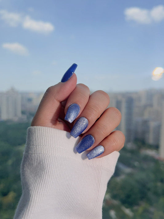 Handmade- Blue Cat-eye Press On Nail Set