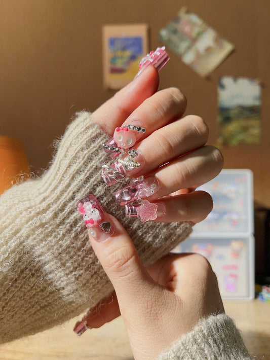 Joyee Kitty YOLO Med Square Press-on nails | Ready to ship