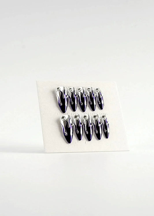 Handmade- Purple flame Med Stiletto Press On Nail Set